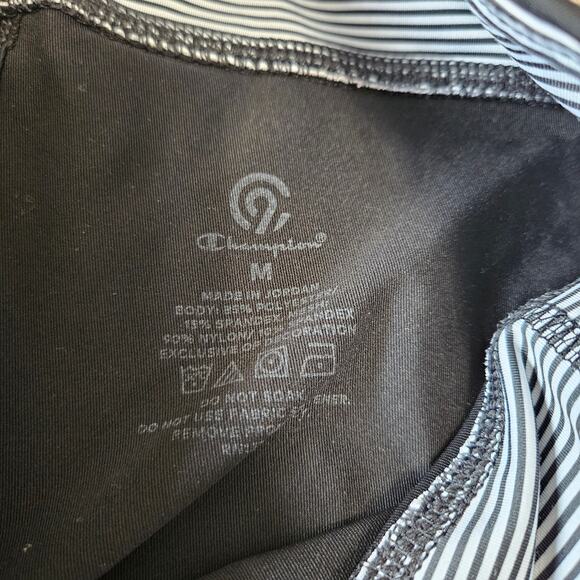 Champion Striped Leggings Size Medium Black White Capri Phone Side Pockets Mesh - Picture 9 of 9